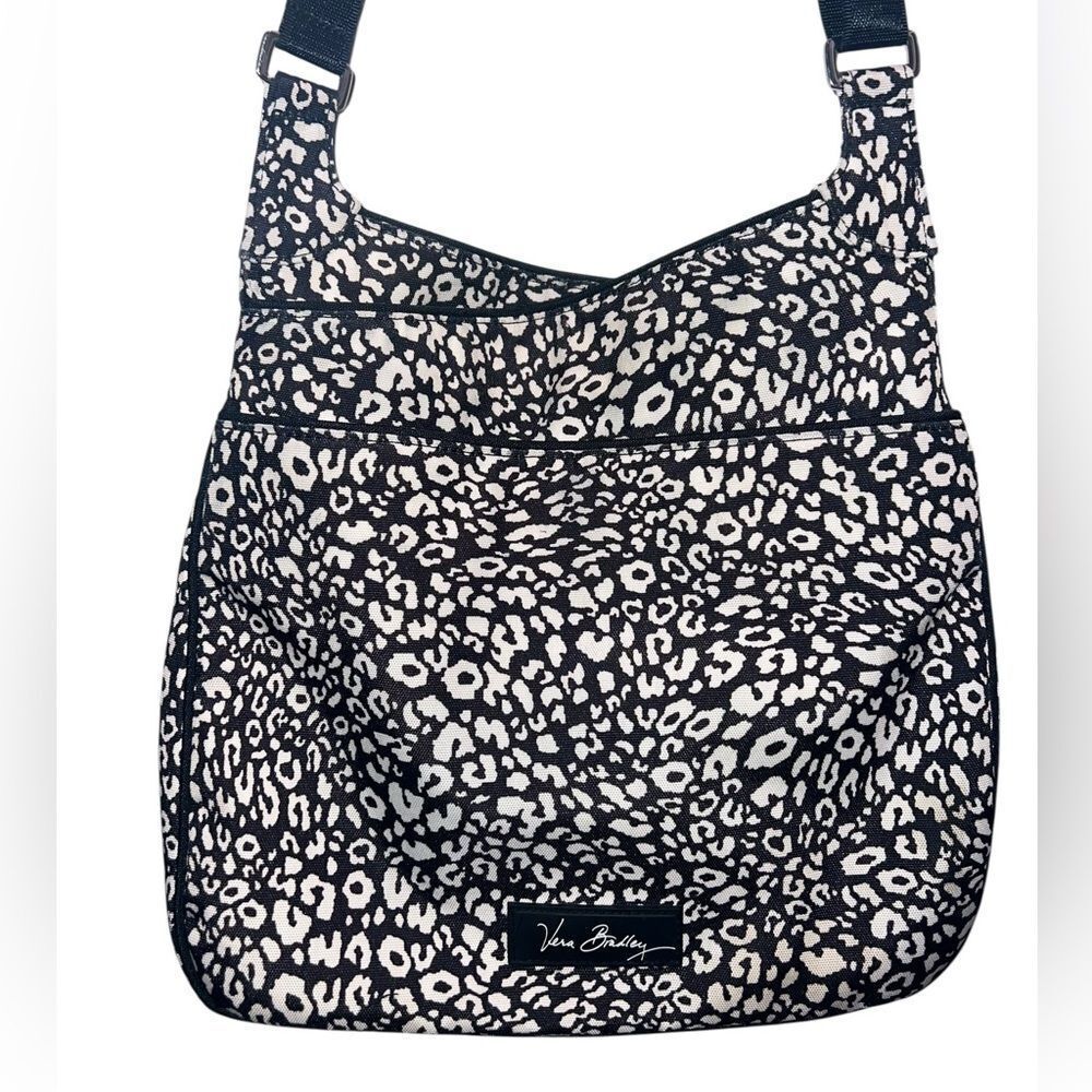 Vera Bradley Black White Leopard Print Quilted Crossbody Bag Adjustable Strap - Picture 2 of 13